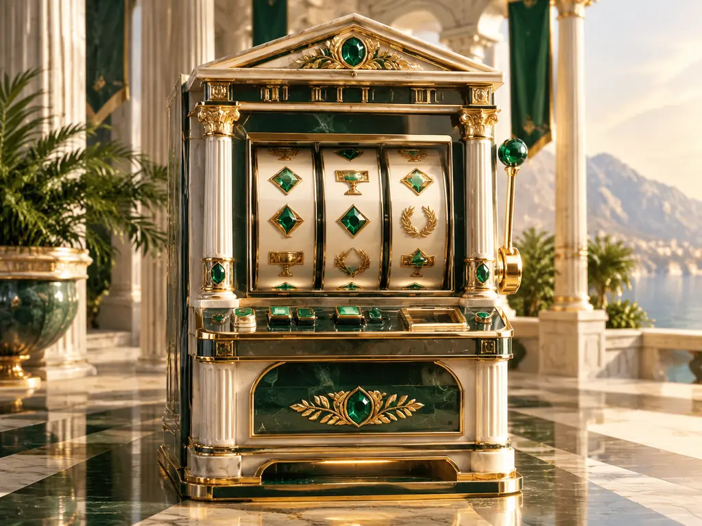 Mesin slot bertema kuil Yunani dengan ornamen permata dan pilar